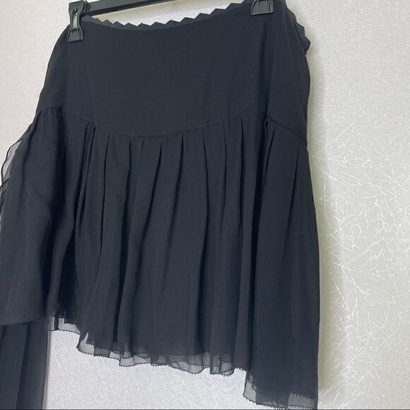 ELIE Tahari Black Silk Chiffon Pleated Mini Skirt with Train 10 - Picture 2 of 10
